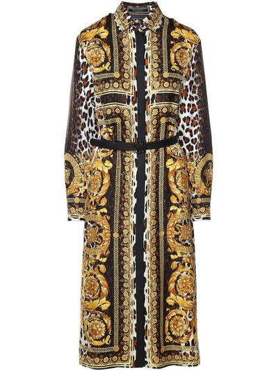 Shop Versace Wild Baroque Ss92-print Silk-twill Shirt Dress In Nero Oro
