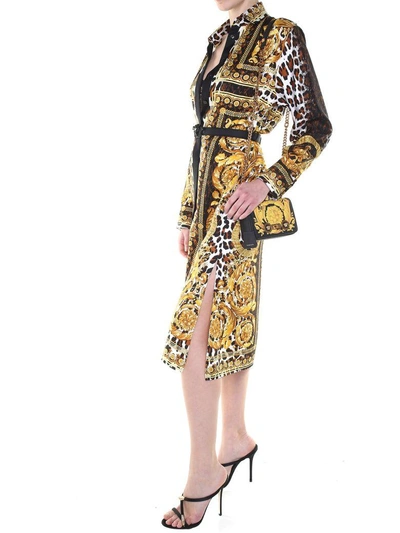 Shop Versace Wild Baroque Ss92-print Silk-twill Shirt Dress In Nero Oro