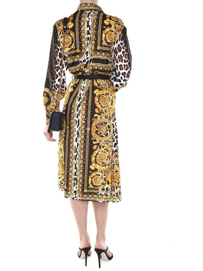 Shop Versace Wild Baroque Ss92-print Silk-twill Shirt Dress In Nero Oro