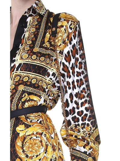 Shop Versace Wild Baroque Ss92-print Silk-twill Shirt Dress In Nero Oro