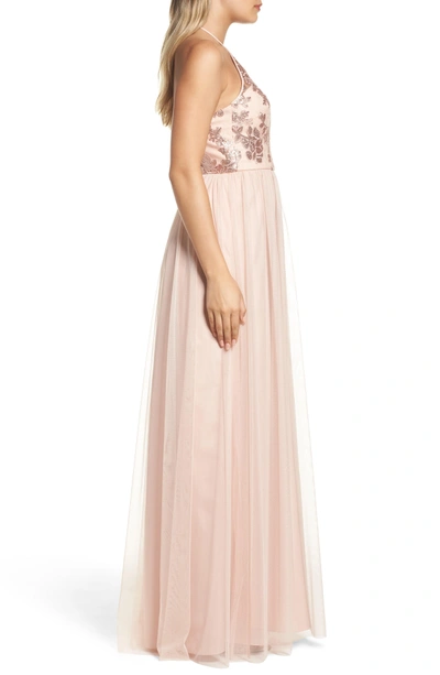 Shop Amsale Sheridan Sequin Halter Dress In Blush