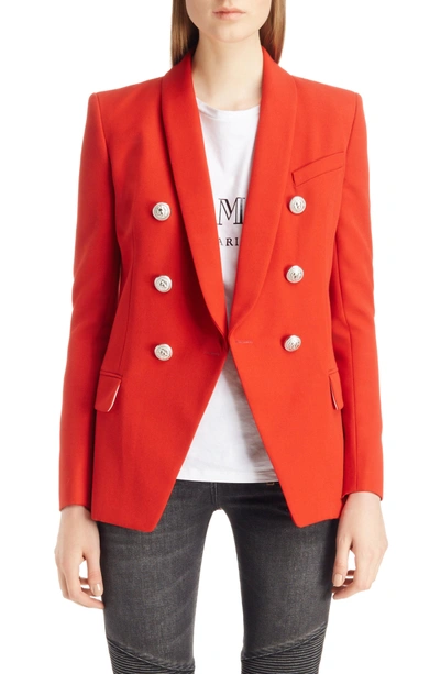 Shop Balmain Oversize Wool Blazer In Red