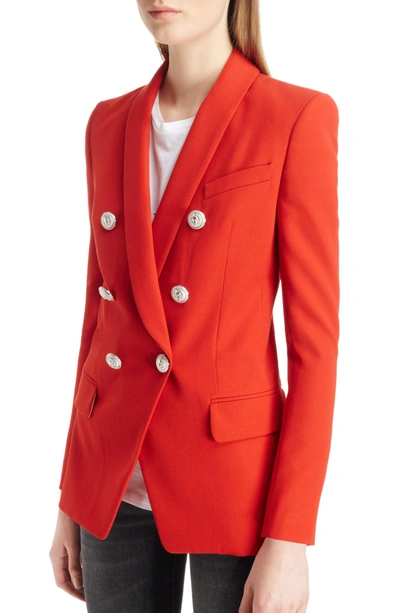 Shop Balmain Oversize Wool Blazer In Red