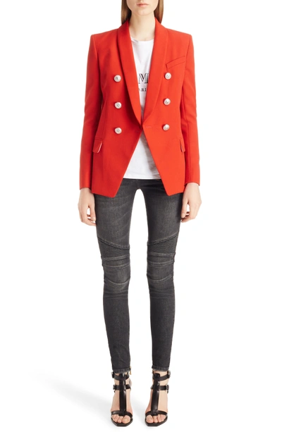 Shop Balmain Oversize Wool Blazer In Red