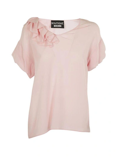 Shop Boutique Moschino Ruffled Neck T-shirt In Pink