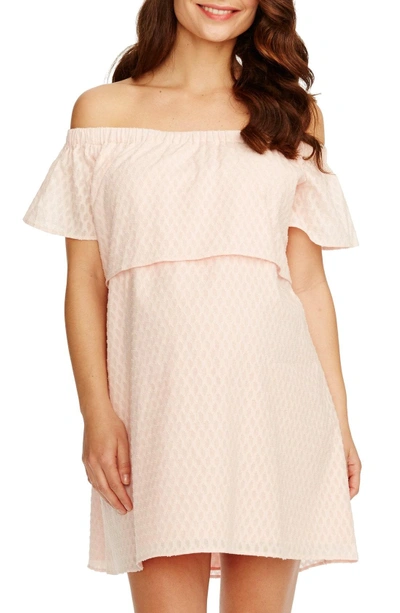 Shop Rosie Pope 'camille' Off The Shoulder Maternity Dress In Ballet Pink