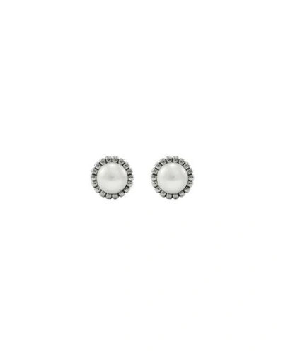 Shop Lagos Fluted Pearl Stud Earrings, 12mm In Silver