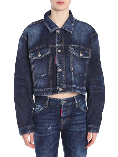 Shop Dsquared2 Cropped Denim Jacket In Blu