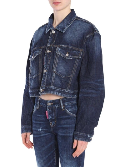 Shop Dsquared2 Cropped Denim Jacket In Blu