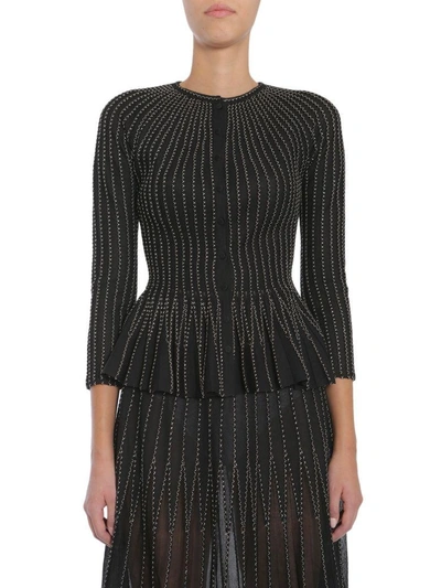 Shop Alexander Mcqueen Knit Peplum Cardigan In Nero