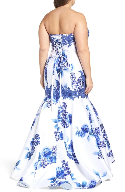 Shop Mac Duggal Embellished Strapless Zip Off Mermaid Gown In Blue Floral