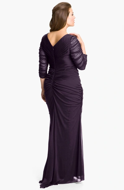Shop Adrianna Papell Beaded Mesh Gown In Aubergine