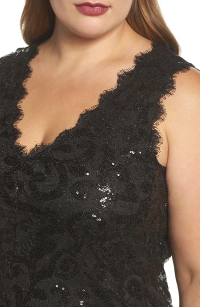 Shop Marina Sequin Lace Party Dress In Black