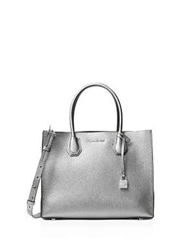 Shop Michael Michael Kors Studio Mercer Convertible Large Leather Tote In Light Pewter/silver