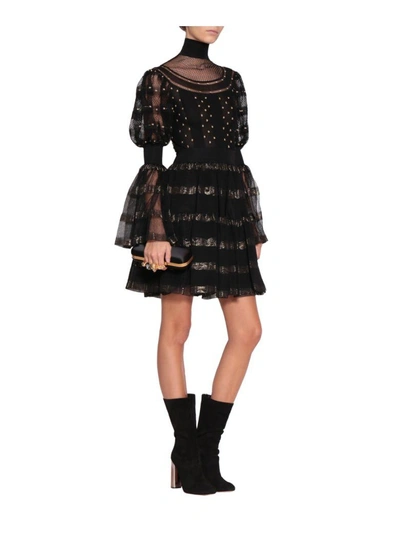 Shop Alexander Mcqueen Fil Coupé Silk Dress In Nero