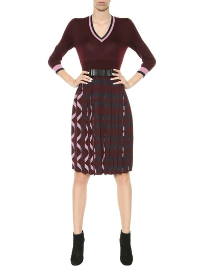 Shop Bottega Veneta Knitted Wool Dress With Geometric Details In Bar-d.navy-d.rose