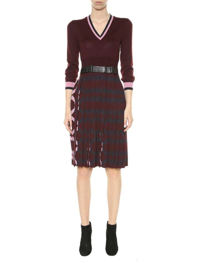 Shop Bottega Veneta Knitted Wool Dress With Geometric Details In Bar-d.navy-d.rose