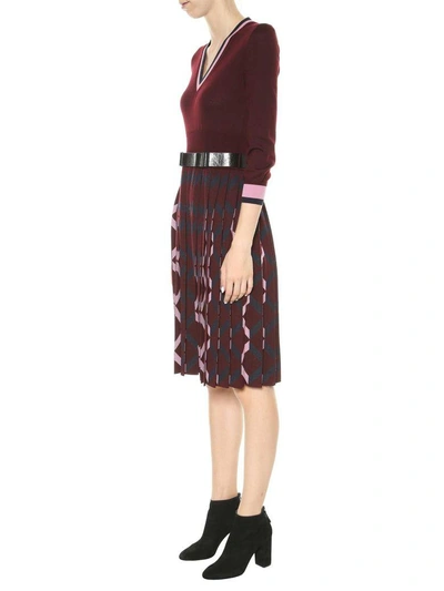 Shop Bottega Veneta Knitted Wool Dress With Geometric Details In Bar-d.navy-d.rose