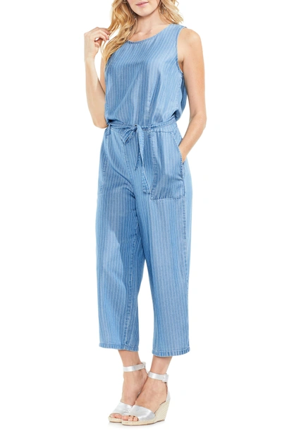 Shop Vince Camuto Sleeveless Stripe Belted Jumpsuit In Indigo Stone