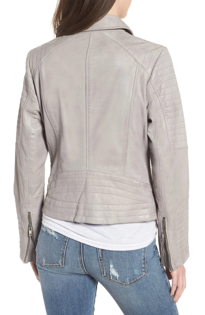 Shop Bb Dakota Dominic Leather Moto Jacket In Stone Grey