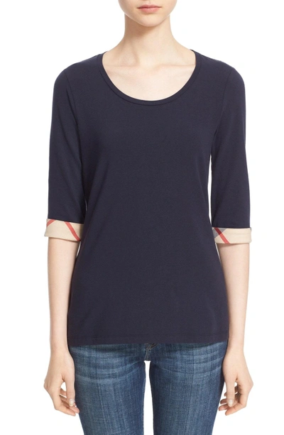 Shop Burberry Check Trim Tee In Navy