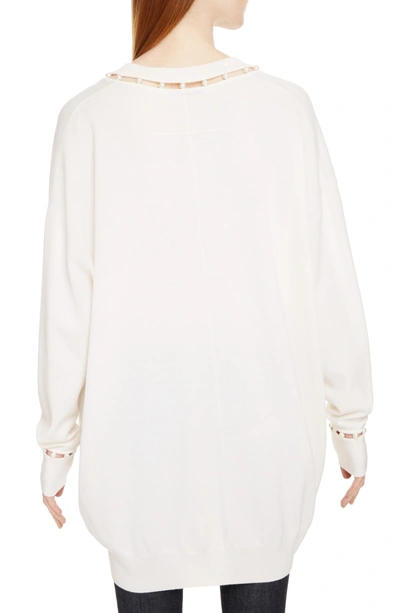 Givenchy Oversized V-neck Wool-cashmere Sweater W/ Pearlescent Trim In Off White