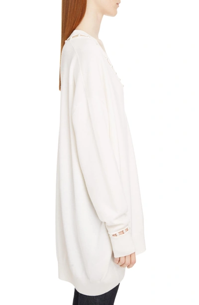 Givenchy Oversized V-neck Wool-cashmere Sweater W/ Pearlescent Trim In Off White