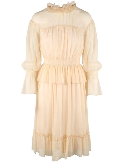 Shop See By Chloé Ruffled-neck Silk-georgette Dress In Nude