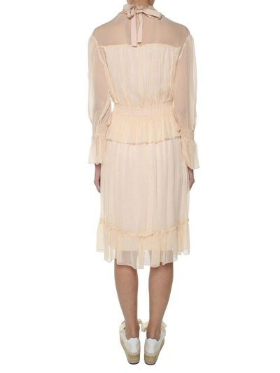 Shop See By Chloé Ruffled-neck Silk-georgette Dress In Nude