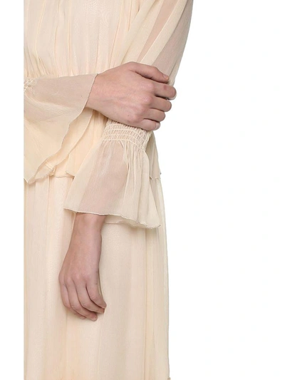 Shop See By Chloé Ruffled-neck Silk-georgette Dress In Nude