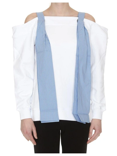 Shop Msgm Off-shoulder Sweatshirt In White Blue