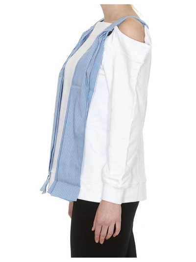 Shop Msgm Off-shoulder Sweatshirt In White Blue