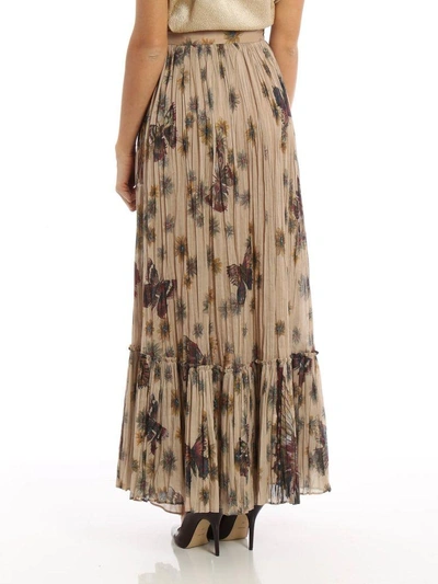 Shop Valentino Butterfly Print Pleated Skirt In Brown