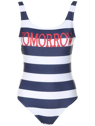 Shop Alberta Ferretti Tomorrow Striped Swimsuit In Blu