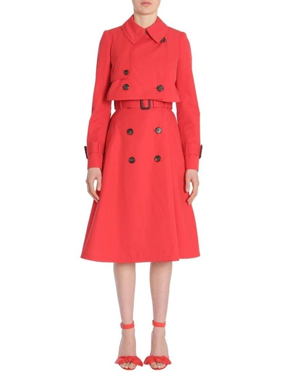 Shop Alexander Mcqueen Cotton Twill Trench Coat In Rosso