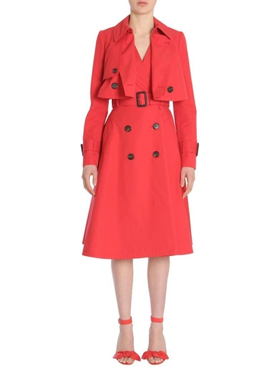 Shop Alexander Mcqueen Cotton Twill Trench Coat In Rosso