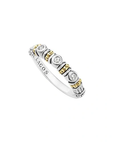 Shop Lagos Caviar Beaded Diamond Stacking Ring In Silver