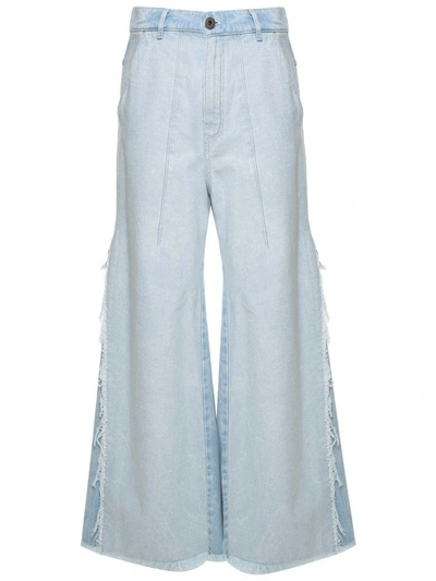 Shop See By Chloé Frayed-edge Cotton-denim Wide-leg Jeans In Grigio
