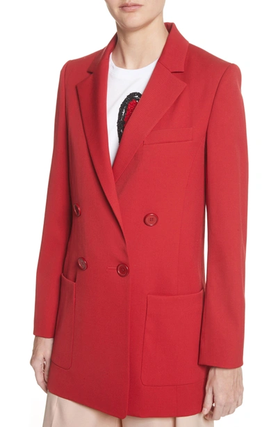 Shop Oscar De La Renta Stretch Wool Boyfriend Blazer In Ruby