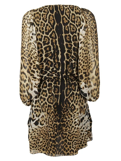 Shop Saint Laurent Leopard Print Short Dress In Naturel