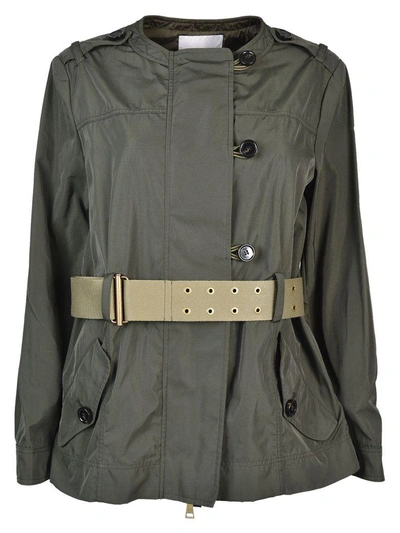 Shop Moncler Belted Coat In Green