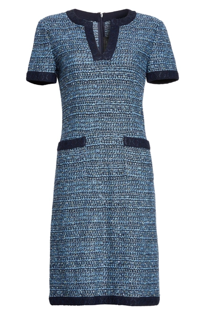 Shop St John Short Sleeve Knit Dress In Navy Multi