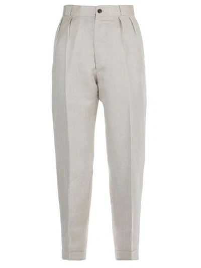 Shop Maison Margiela Linen And Silk Trouser In Cream