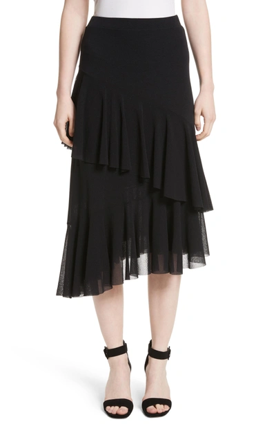 Shop Fuzzi Ruffle Tulle Midi Skirt In Nero