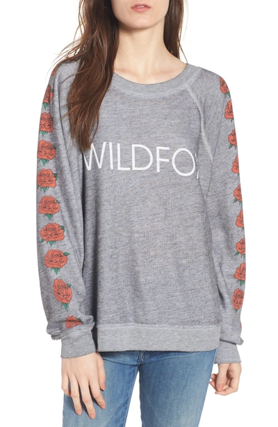 Shop Wildfox Bouquet Thrashed Sweatshirt In Heather Burnout