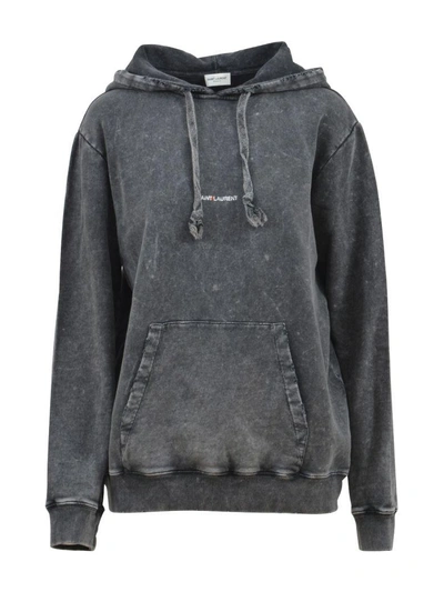 Shop Saint Laurent Grey Vintage Hoodie In Lead