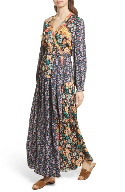 Shop Frame Mixed Floral Wrap Dress In Noir Multi