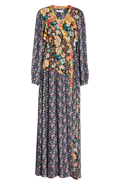Shop Frame Mixed Floral Wrap Dress In Noir Multi