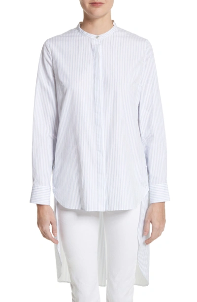 Shop Adam Lippes High/low Stripe Cotton Poplin Shirt In White/ Blue