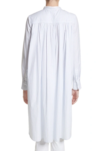 Shop Adam Lippes High/low Stripe Cotton Poplin Shirt In White/ Blue